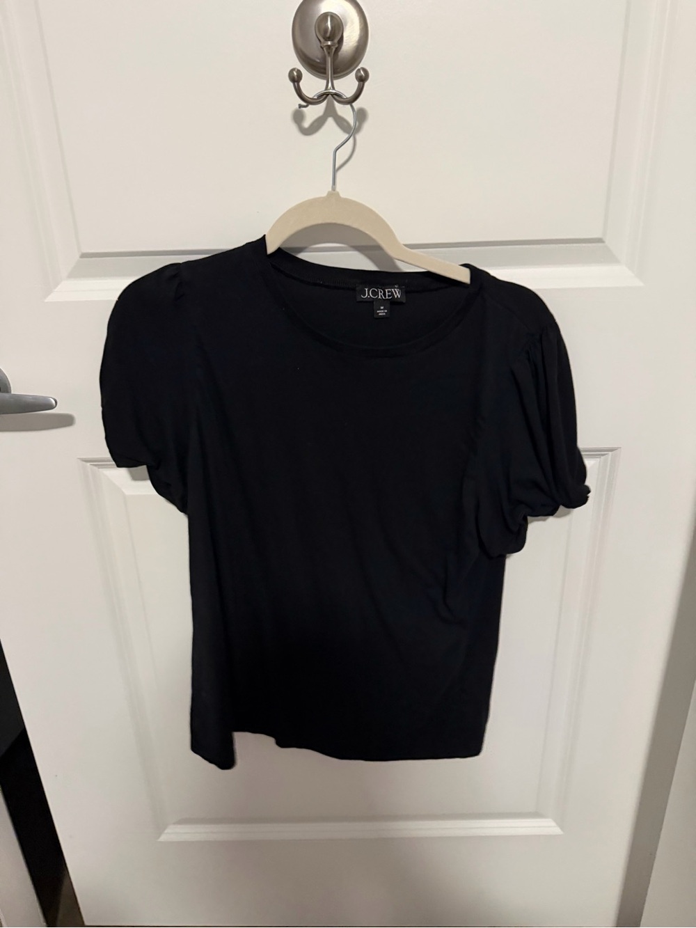J. Crew Black Short Sleeve Puff-Sleeve Tee